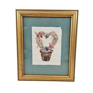 Vintage Butler Gallery Heart Picture Shaped Pressed Wildflowers Decor Framed